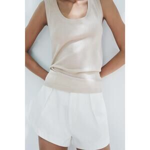 ZARA Plain Knit Wool Sleeveless Top in Beige NEW Size Medium